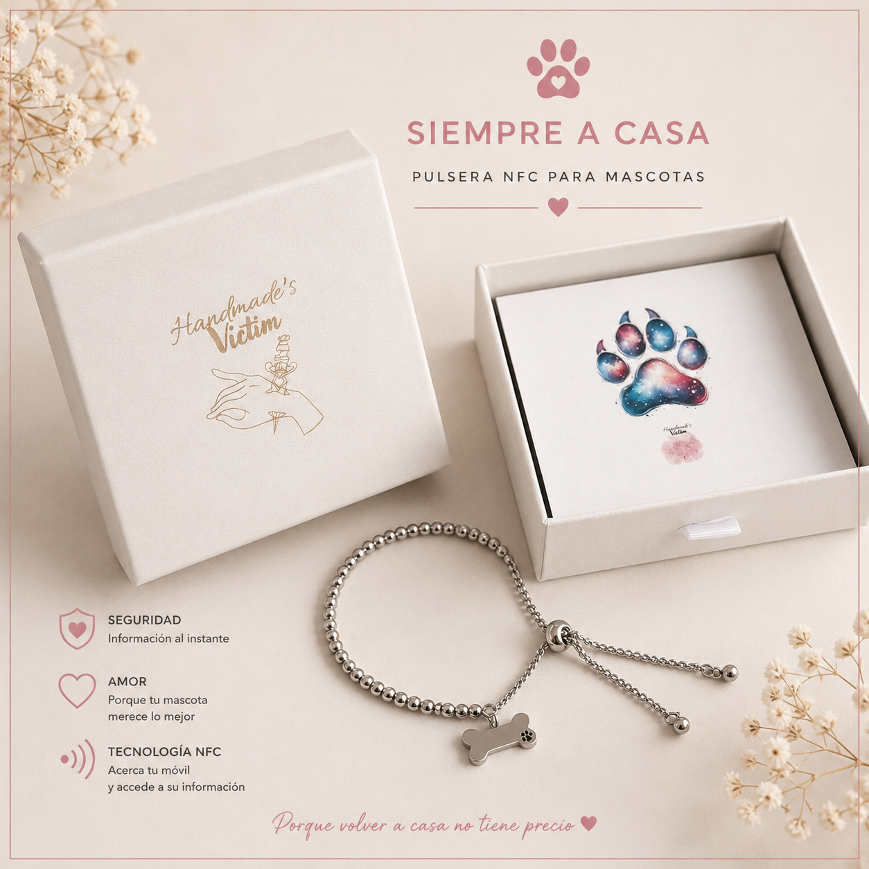 Pulsera personalizada Huella para mascotas | Acero inoxidable grabado con nombre