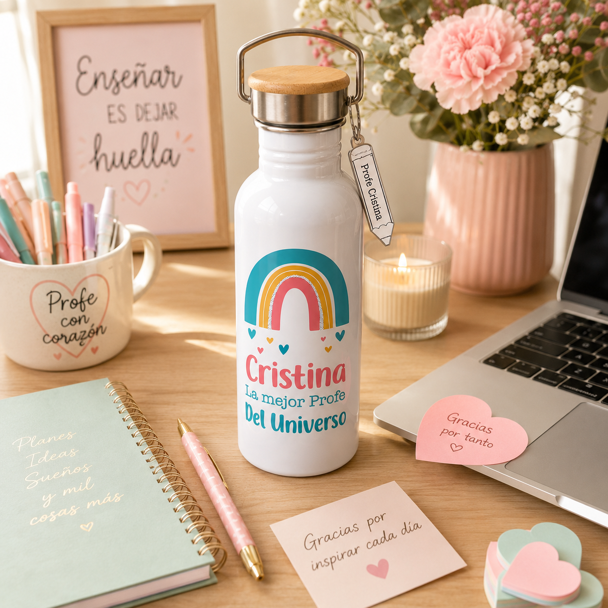 Botella térmica personalizada para profesora con nombre | Regalo fin de curso