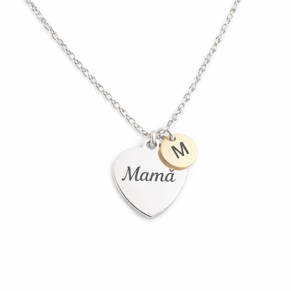 Colgante Mamá personalizado con inicial – Collar corazón acero inoxidable regalo Día de la Madre