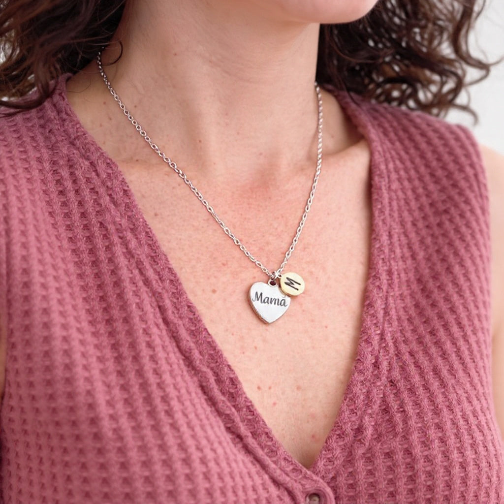 Colgante Mamá personalizado con inicial – Collar corazón acero inoxidable regalo Día de la Madre