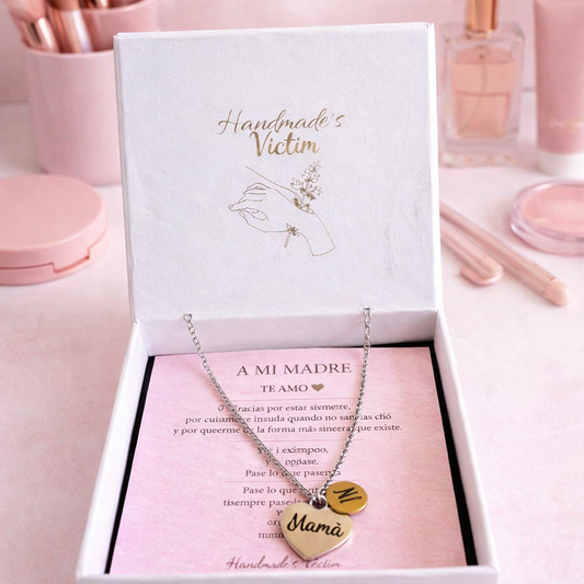 Colgante Mamá personalizado con inicial – Collar corazón acero inoxidable regalo Día de la Madre