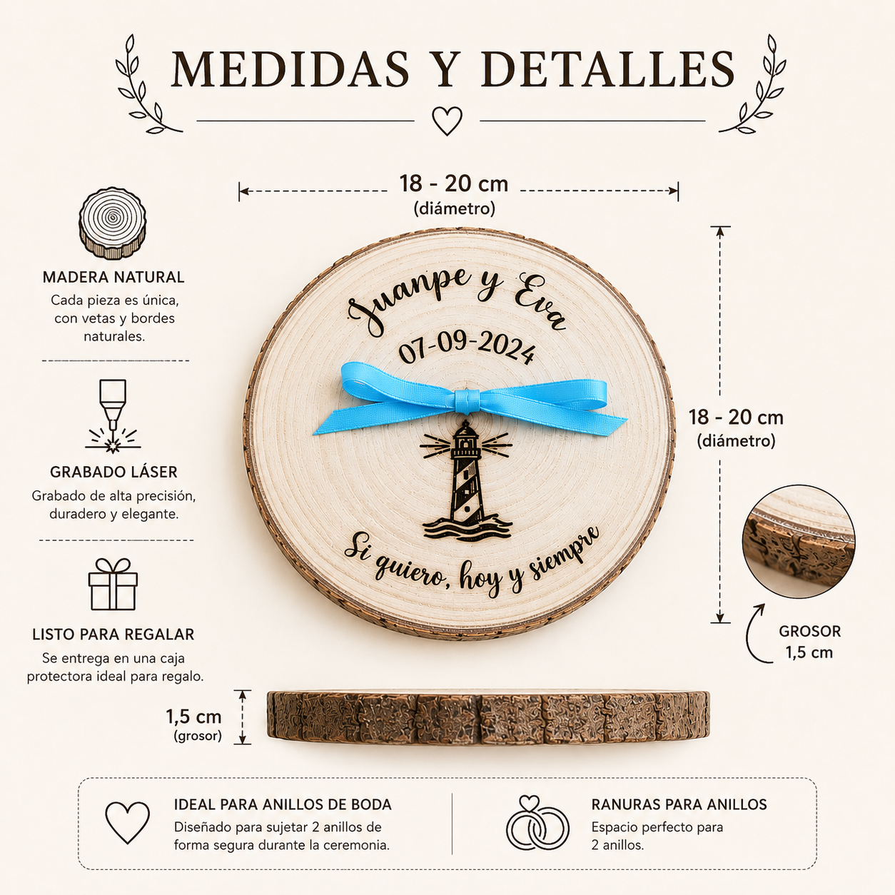 Handmade's Victim Porta Alianzas Faro de madera natural personalizado para anillos de boda (Copia)