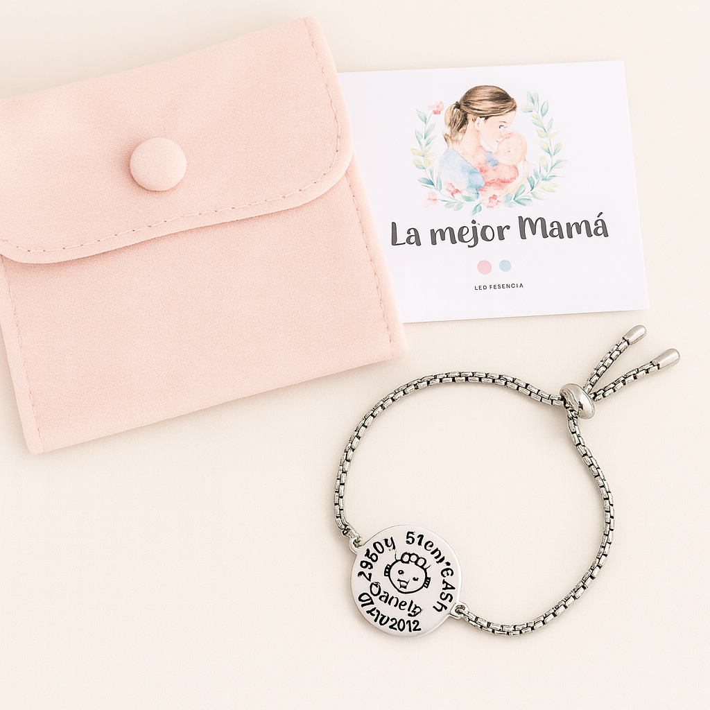 Pulsera personalizada natalicia en acero inoxidable – Regalo único para mamás