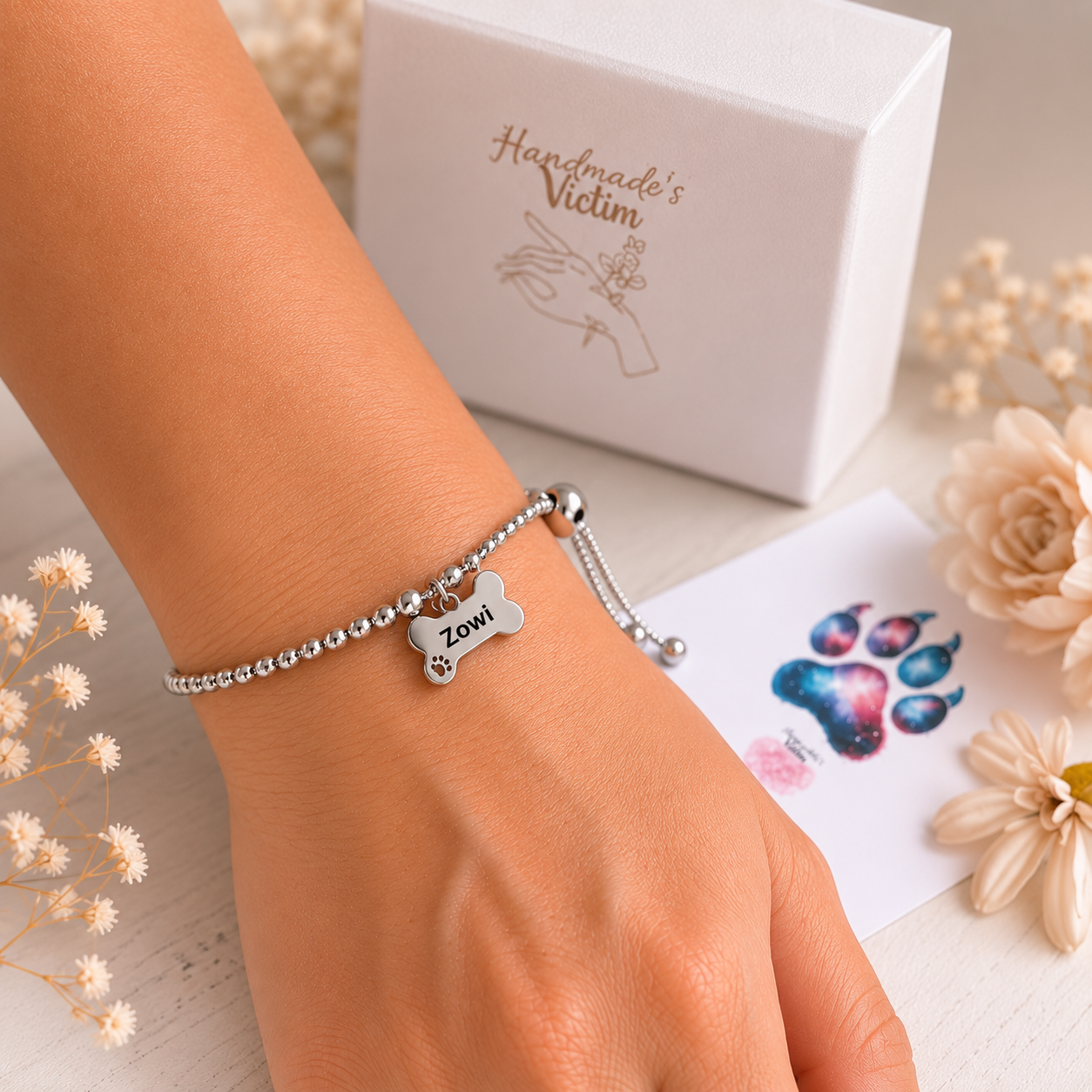 Pulsera personalizada Huella para mascotas | Acero inoxidable grabado con nombre