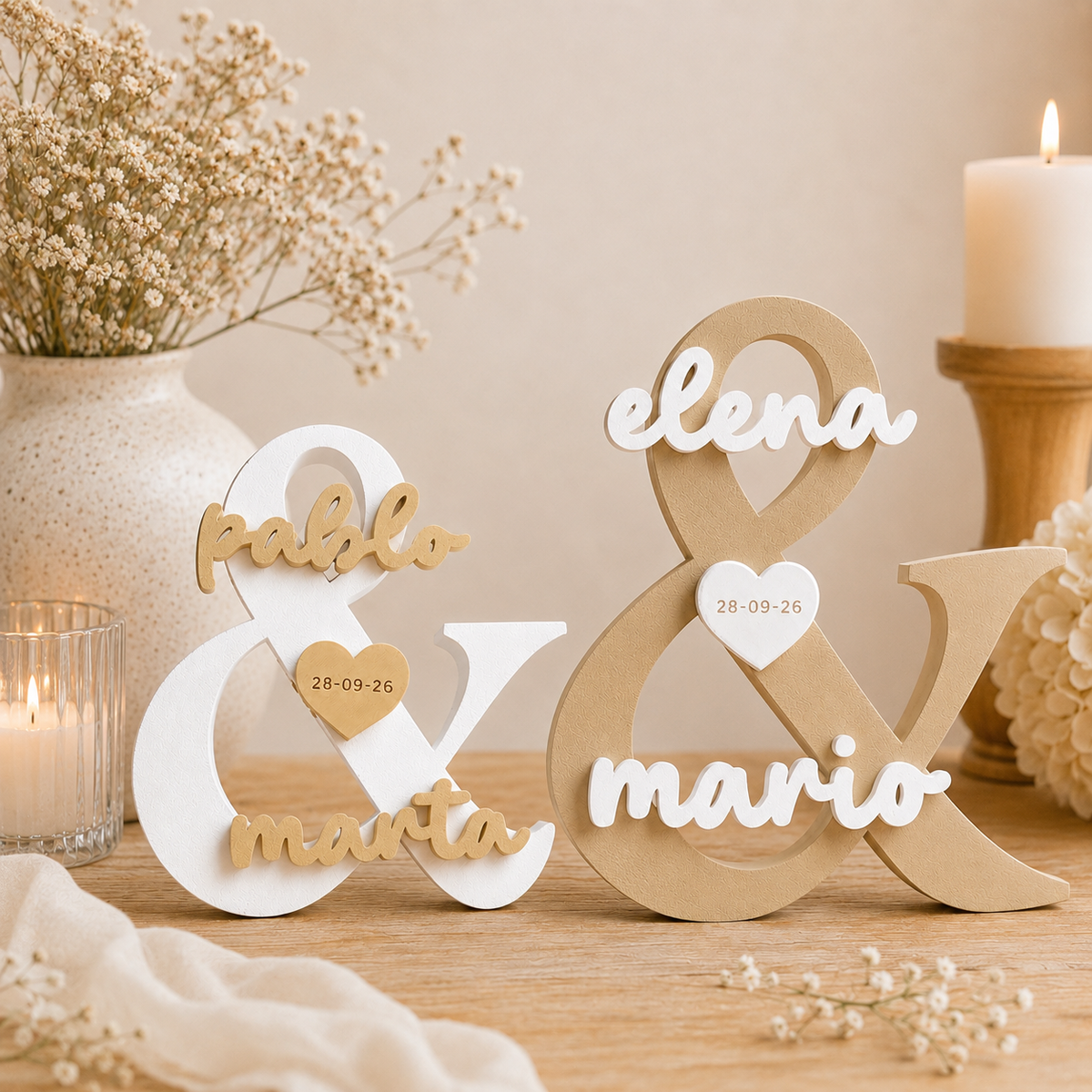 Letras personalizadas para boda con nombres y fecha – Decoración 3D para novios