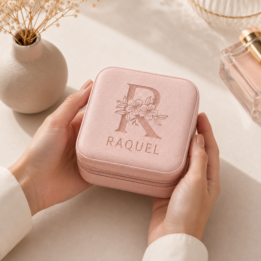 Joyero de viaje personalizado | Organizador de joyas compacto con nombre