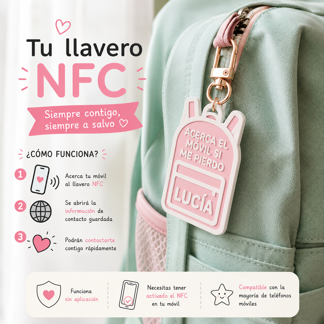 Llavero NFC Infantil Personalizado para Mochila – Contacto de Emergencia