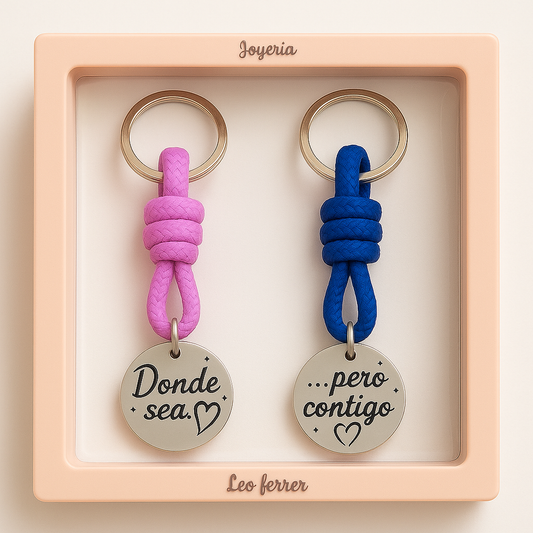 Pack de 2 Llaveros Personalizados “Donde sea… pero contigo” – Acero Inoxidable – Regalo de Pareja o Amistad – Hecho a Mano por Handmade’s Victi
