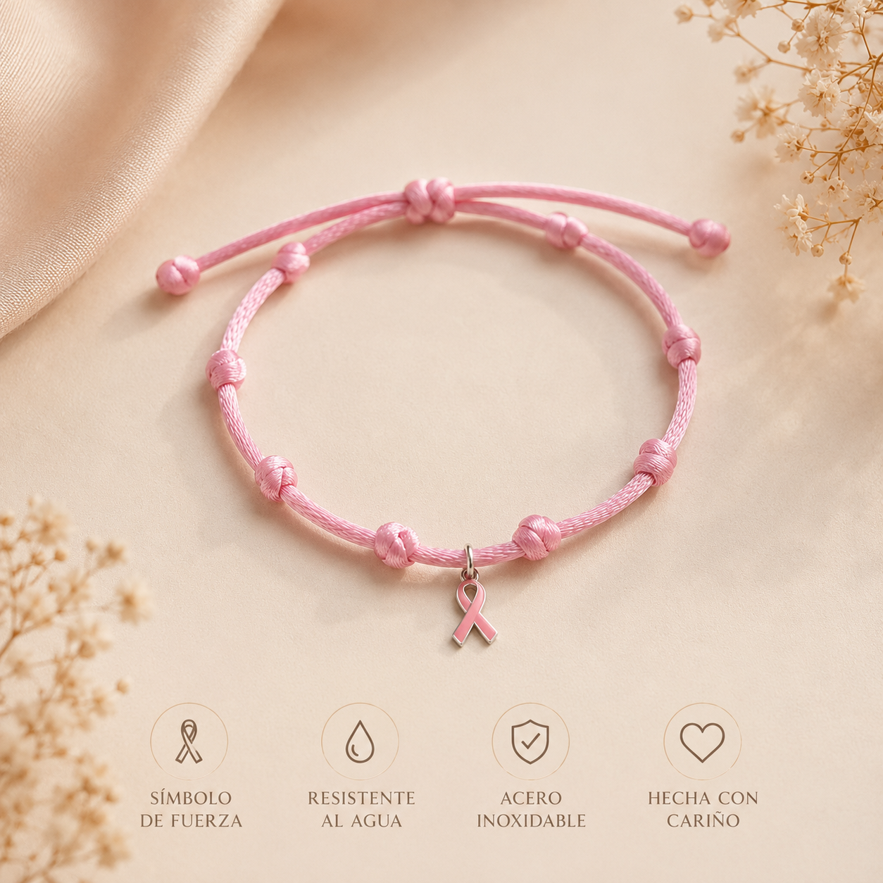 Pulsera Rosa Solidaria de Plata – Símbolo de Fuerza y Esperanza