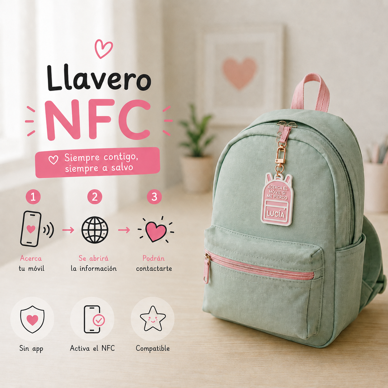 Llavero NFC Infantil Personalizado para Mochila – Contacto de Emergencia