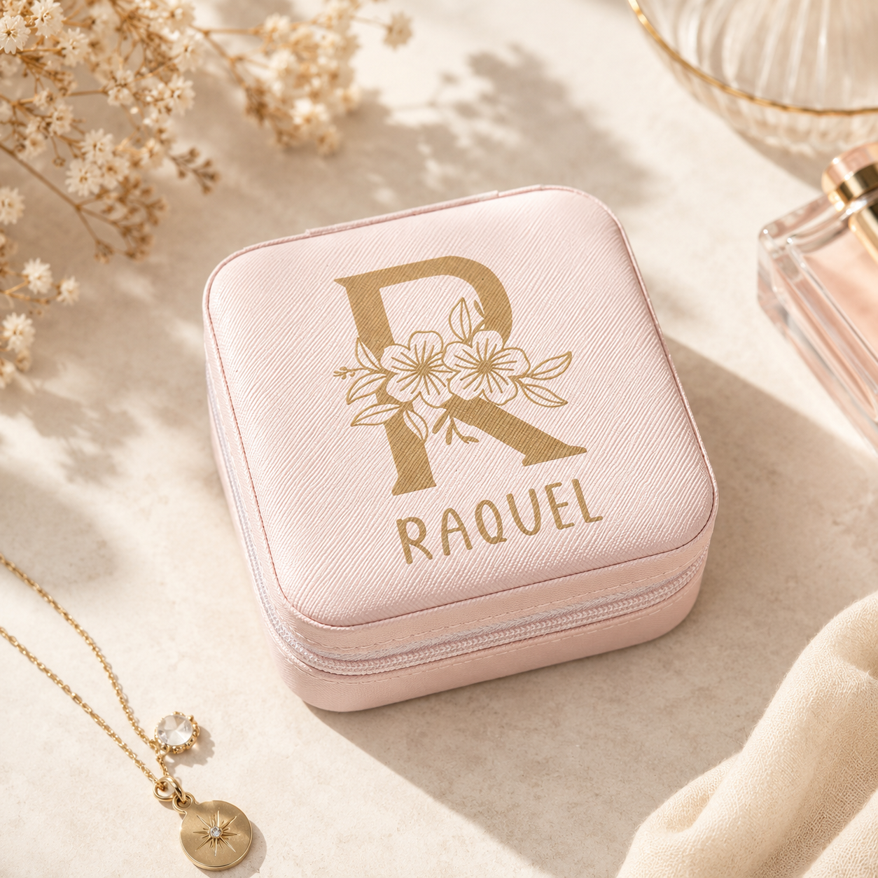 Joyero de viaje personalizado | Organizador de joyas compacto con nombre
