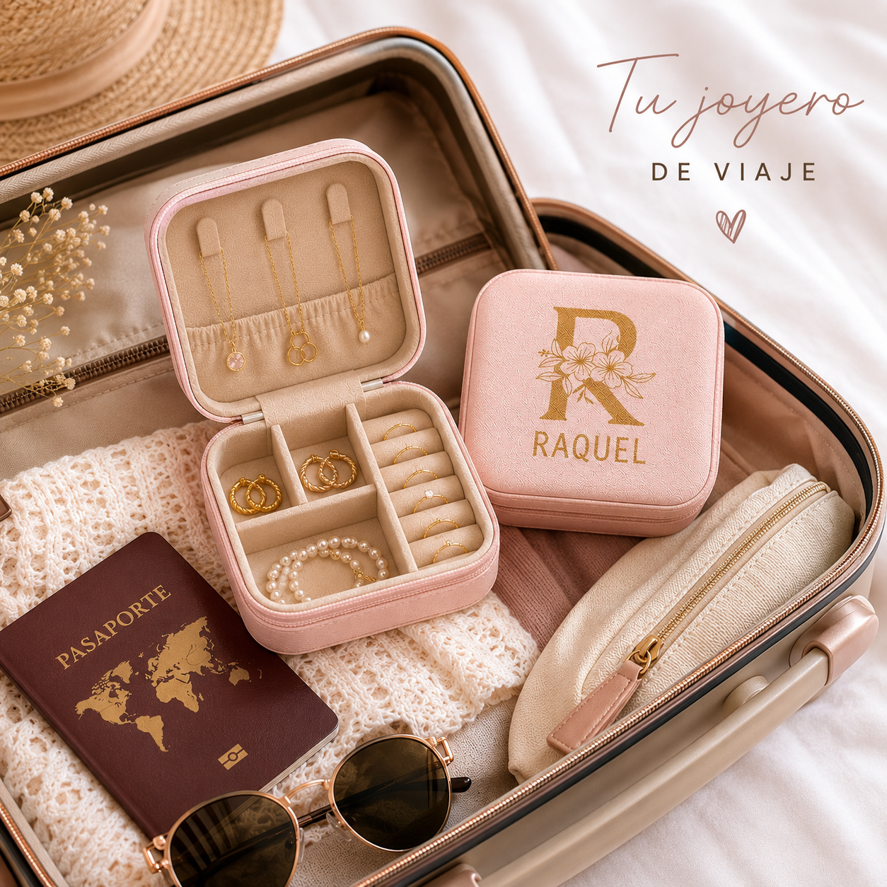 Joyero de viaje personalizado | Organizador de joyas compacto con nombre
