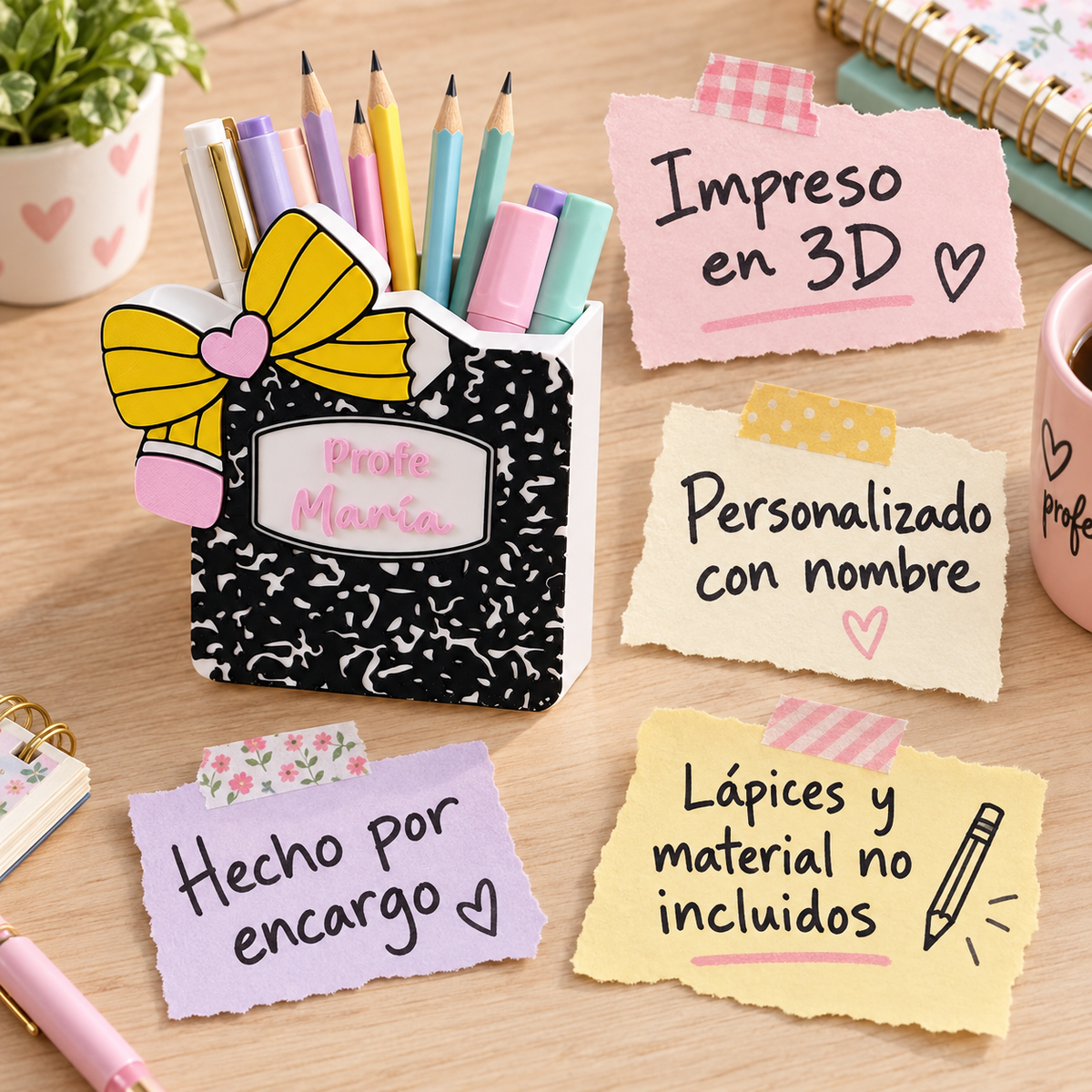 Portalápices personalizado con nombre | Regalo original impreso en 3D