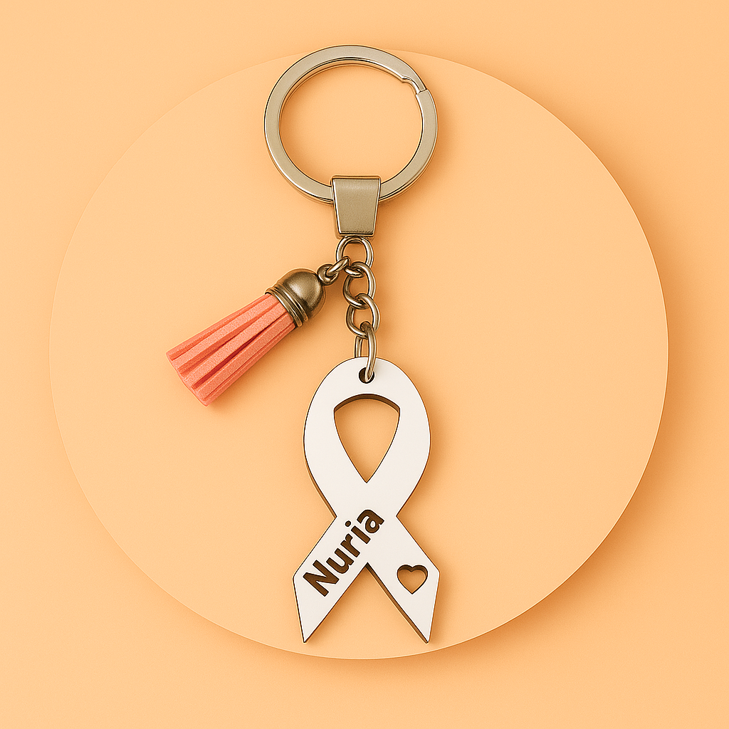 Llavero Solidario Lazo contra el Cáncer – Personalizado con tu Nombre
