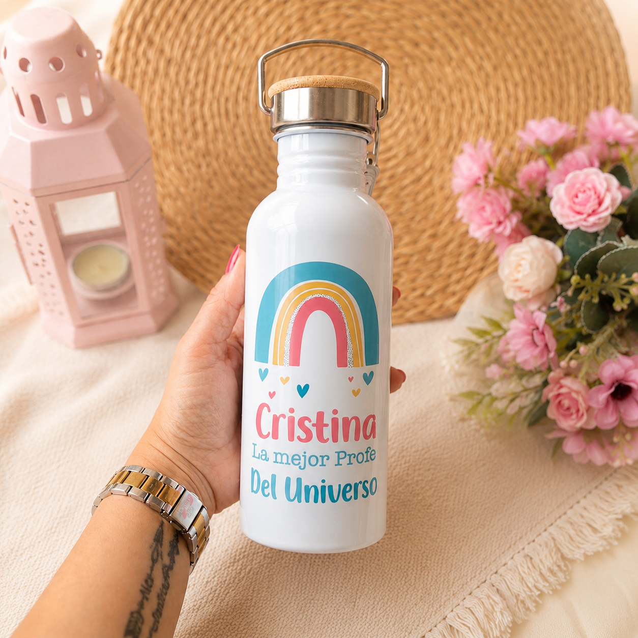 Botella térmica personalizada para profesora con nombre | Regalo fin de curso
