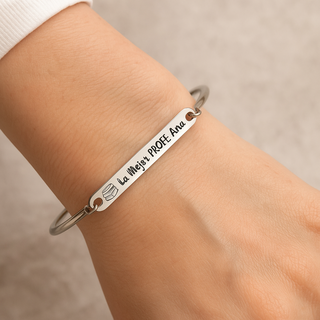 Pulsera Brazalete Personalizada para Profesora – Acero Inoxidable