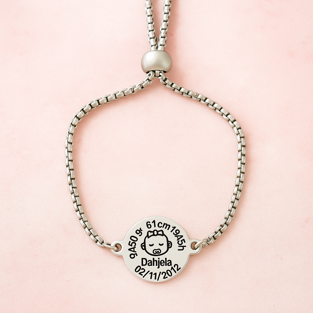 Pulsera personalizada natalicia en acero inoxidable – Regalo único para mamás
