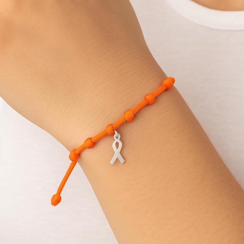 Pulsera Solidaria contra el Cáncer de Leucemia – Cordón Naranja y Lazo de Plata de Ley