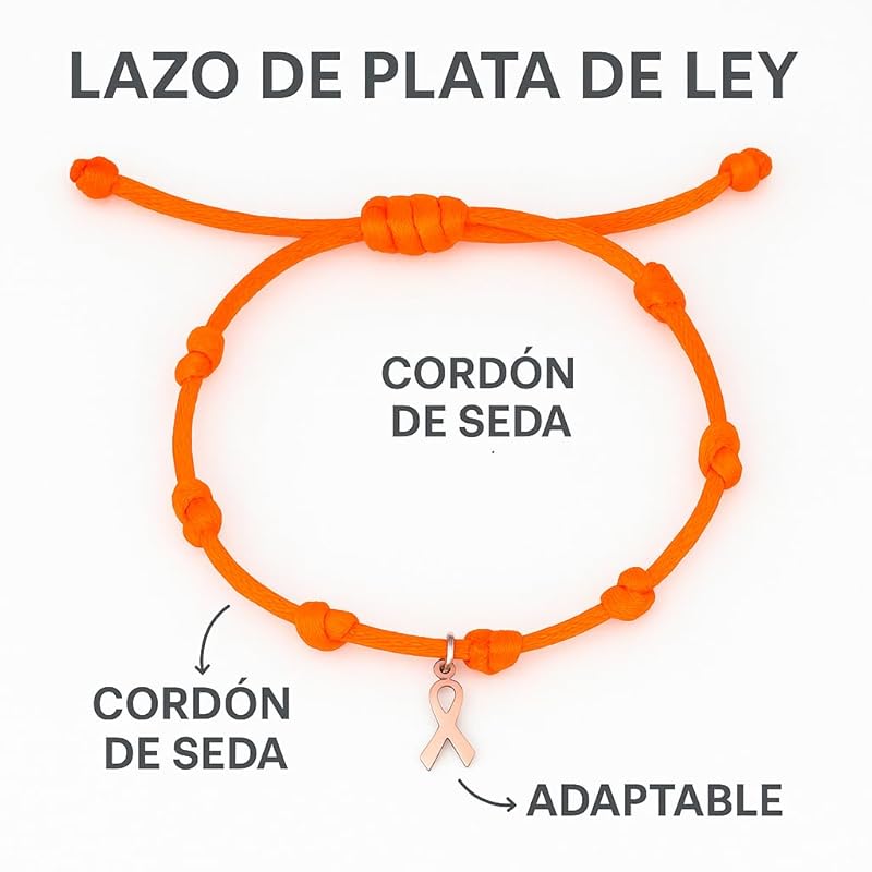 Pulsera Solidaria contra el Cáncer de Leucemia – Cordón Naranja y Lazo de Plata de Ley