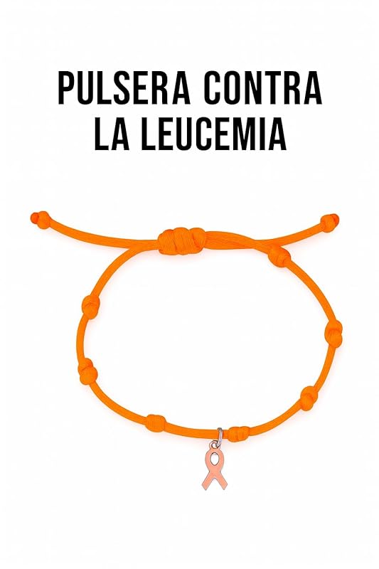 Pulsera Solidaria contra el Cáncer de Leucemia – Cordón Naranja y Lazo de Plata de Ley