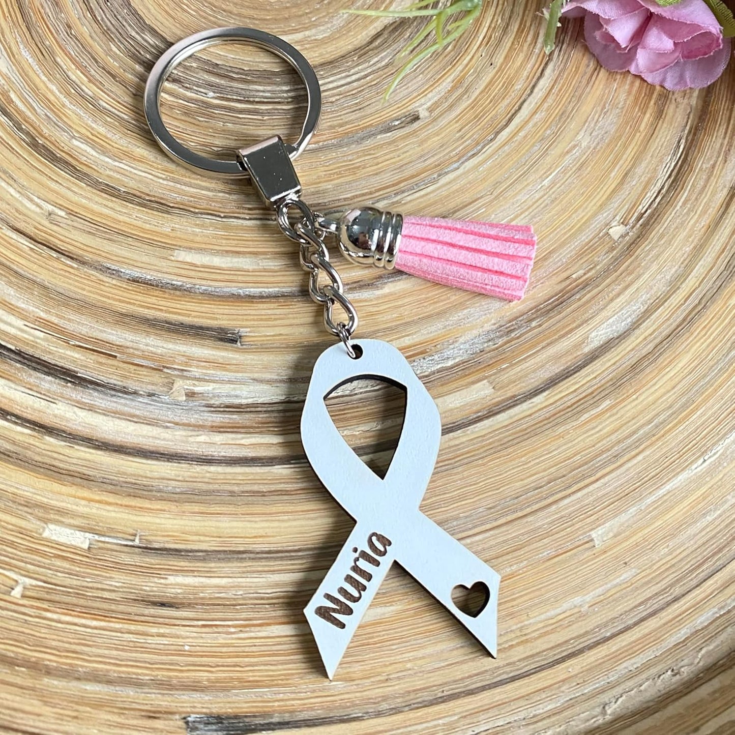 Llavero Solidario Lazo contra el Cáncer – Personalizado con tu Nombre