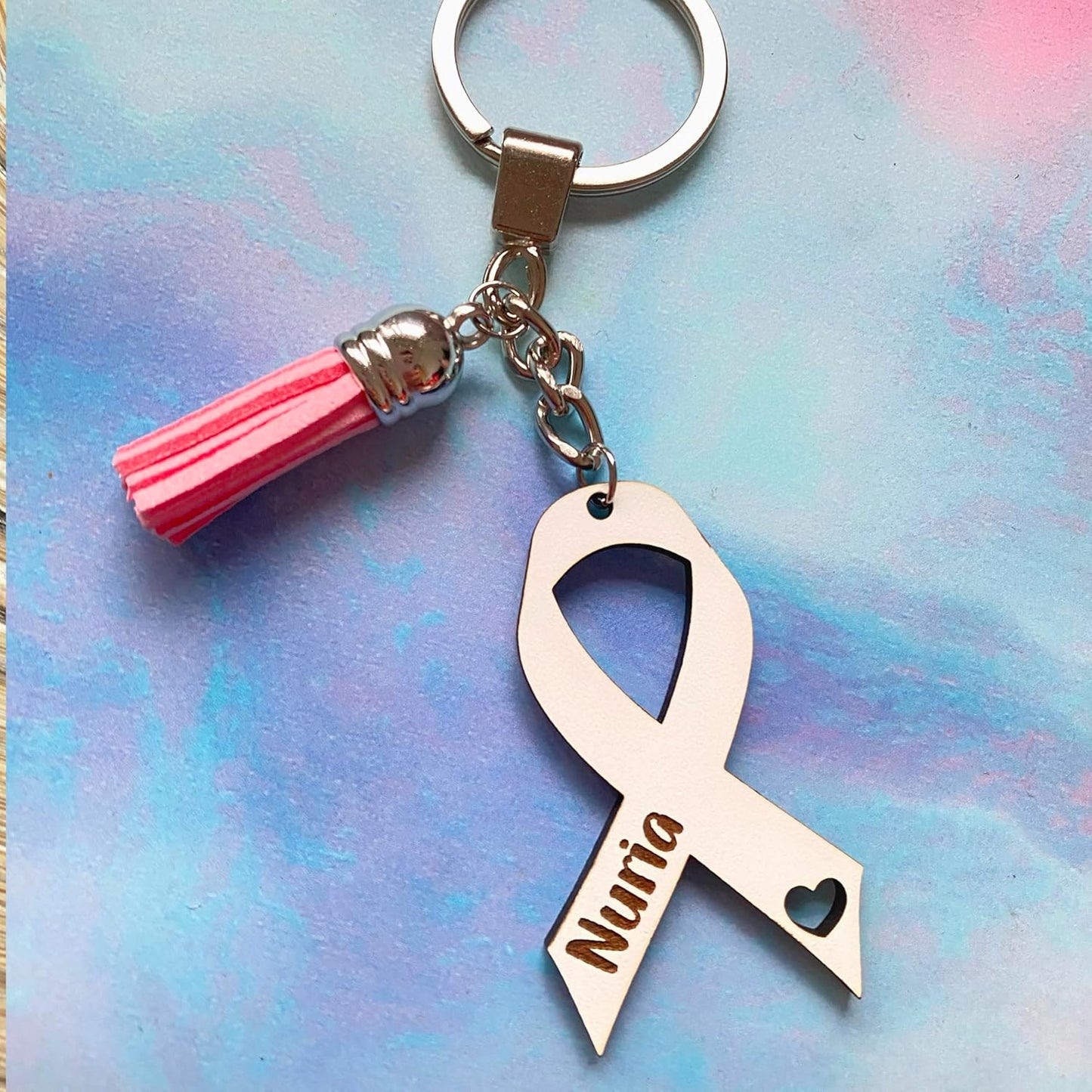 Llavero Solidario Lazo contra el Cáncer – Personalizado con tu Nombre