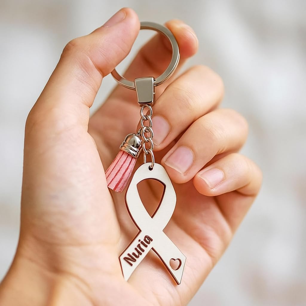 Llavero Solidario Lazo contra el Cáncer – Personalizado con tu Nombre