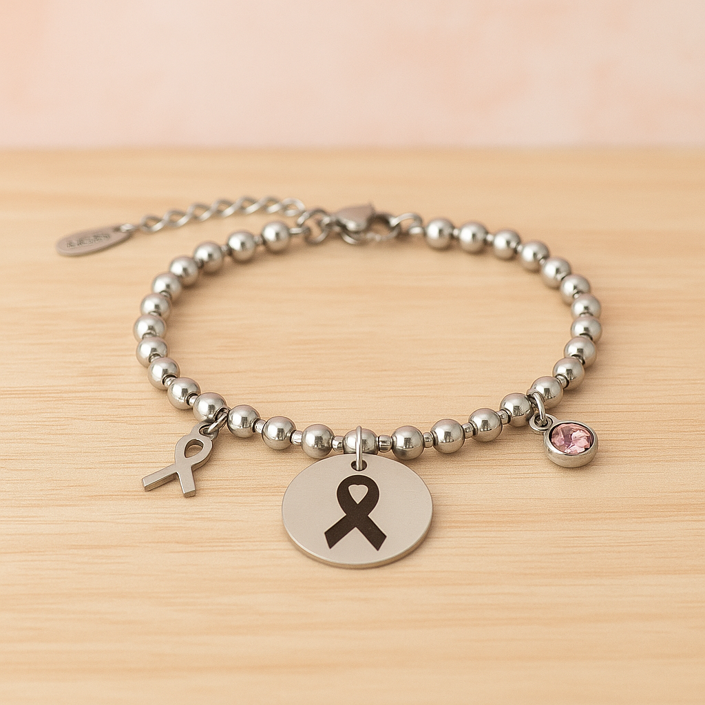 🌸 Pulsera Solidaria “Lazo Rosa” – Acero Inoxidable Personalizable