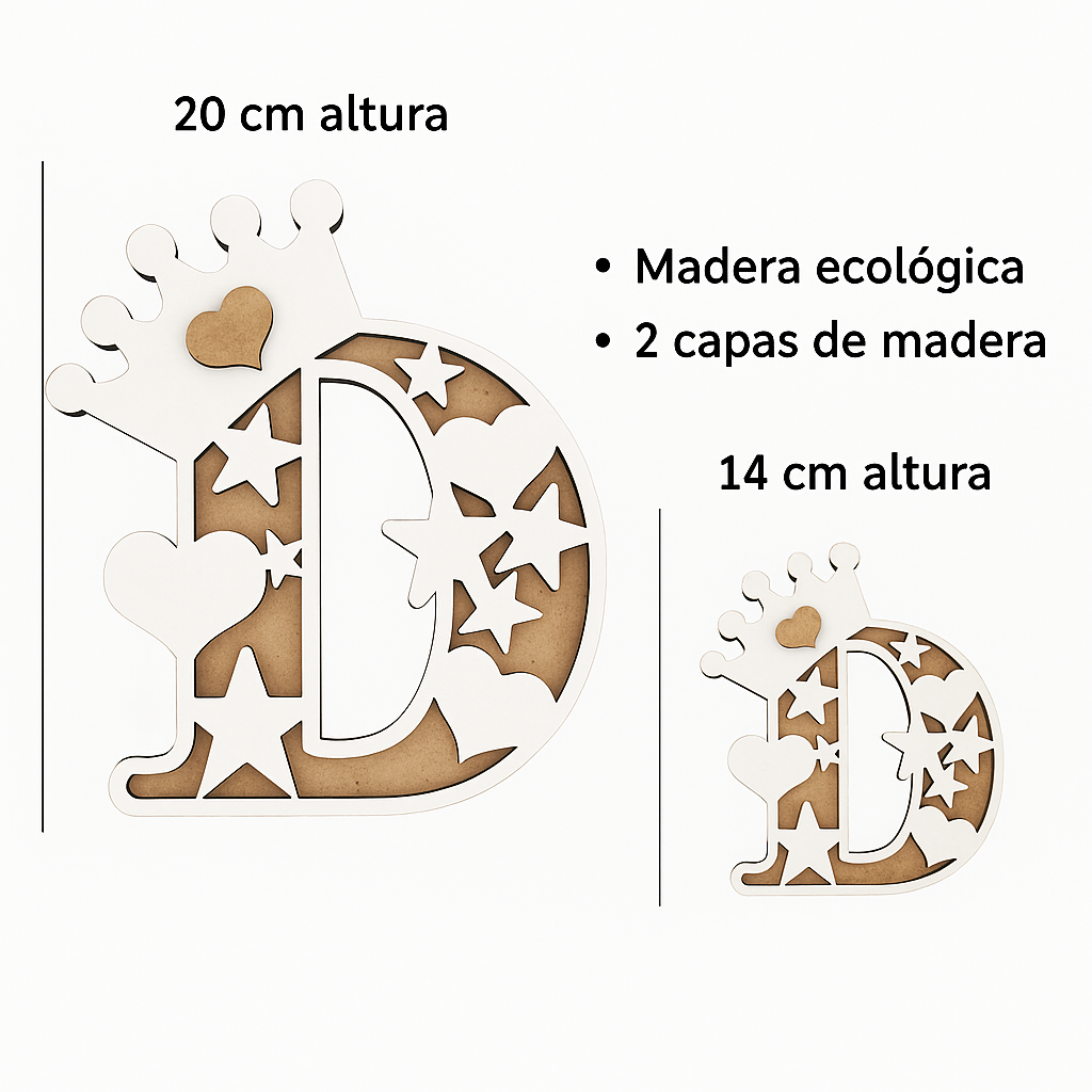 Letra decorativa infantil de madera – personalizable con nombre grabado a láser