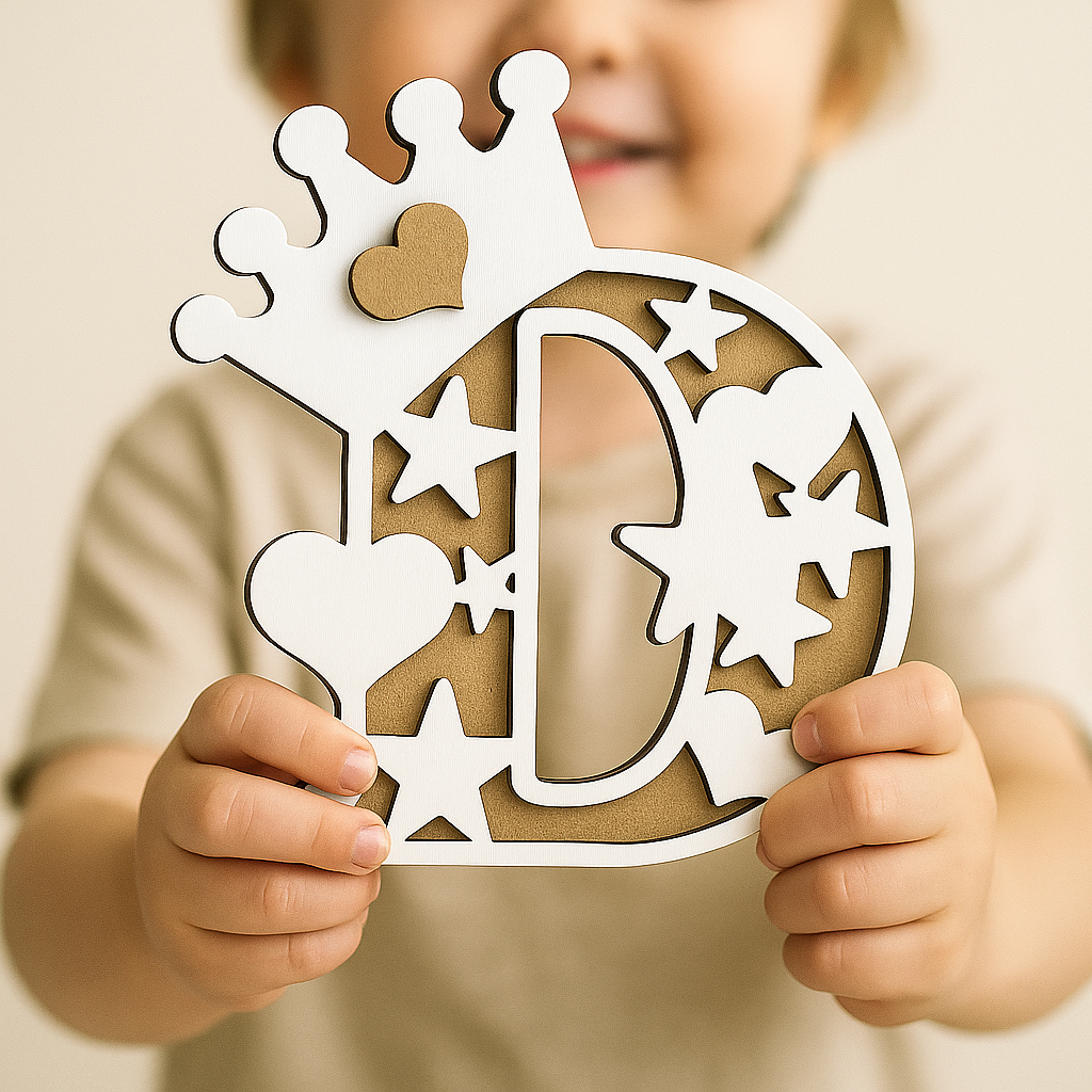 Letra decorativa infantil de madera – personalizable con nombre grabado a láser