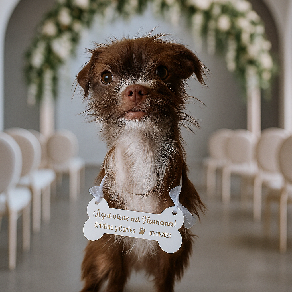 🦴 Cartel de boda “Aquí viene la novia” – Madera personalizada para mascotas