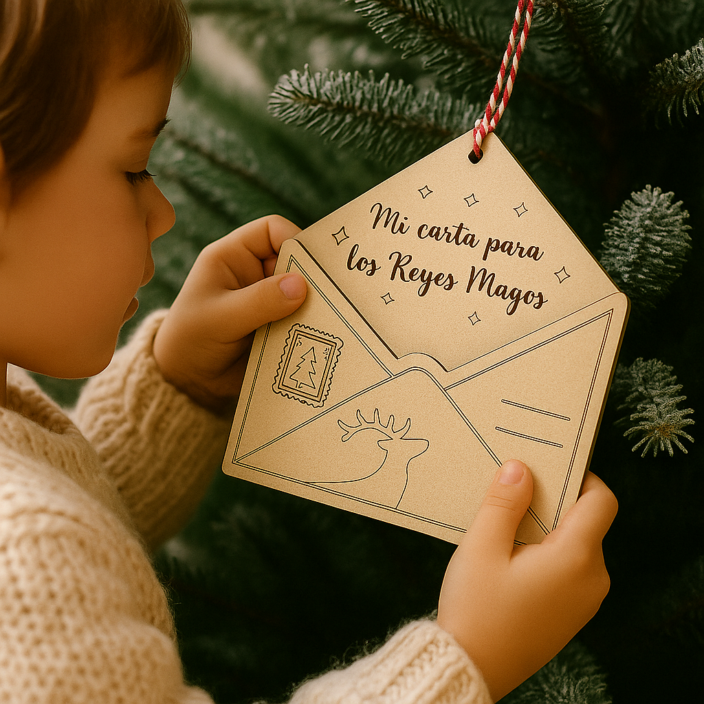 Carta de Madera Personalizada para Reyes Magos y Papá Noel - Handmade’s Victim | 12,5 x 12,5 cm - Opciones en Madera Natural o Blanca