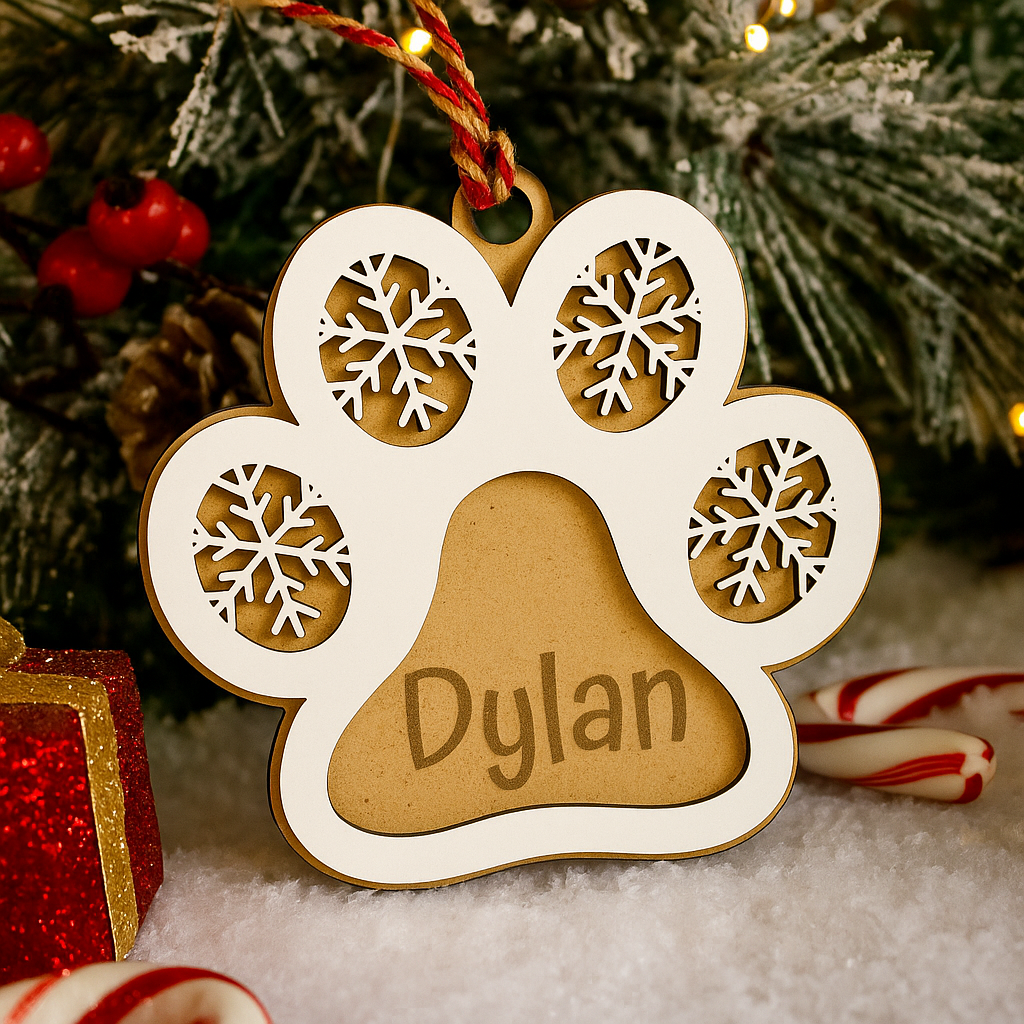 Adorno Navideño Personalizado Huella de Perro con Nombre