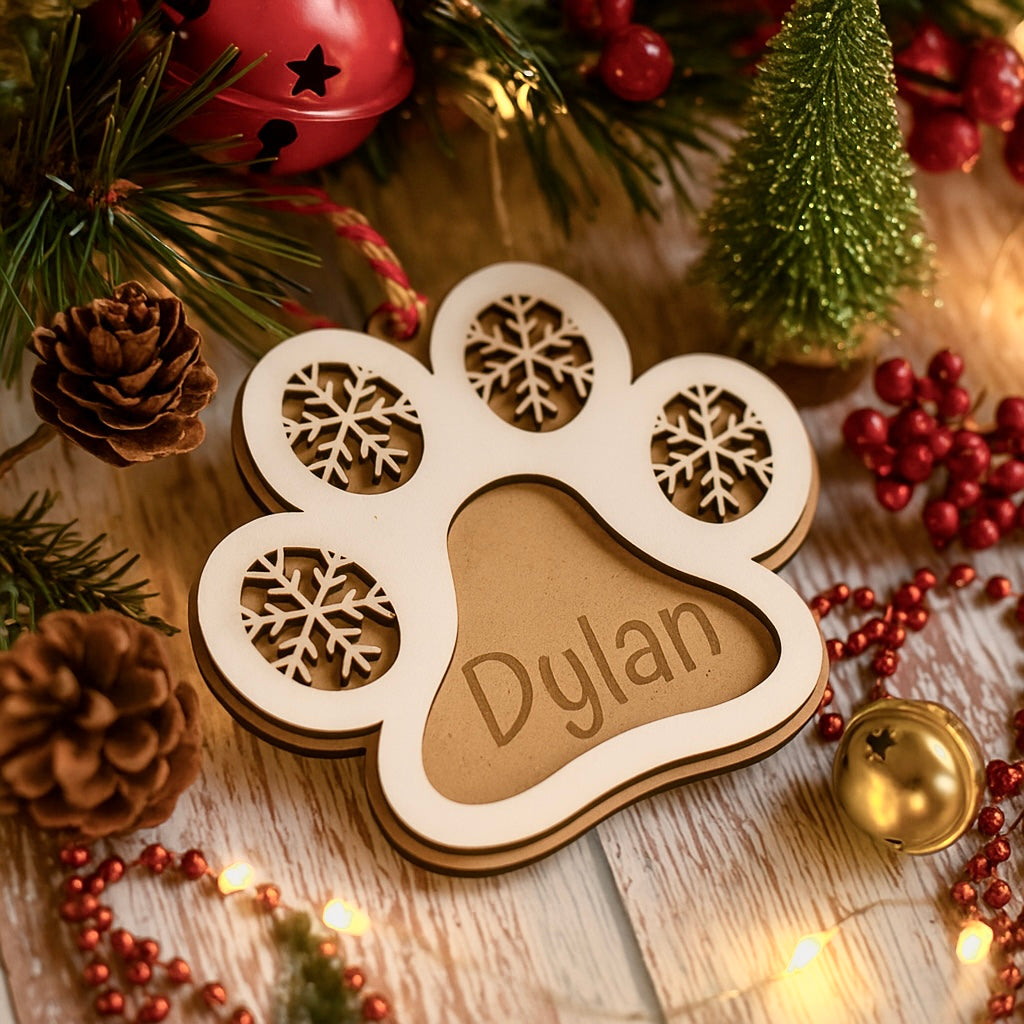 Adorno Navideño Personalizado Huella de Perro con Nombre