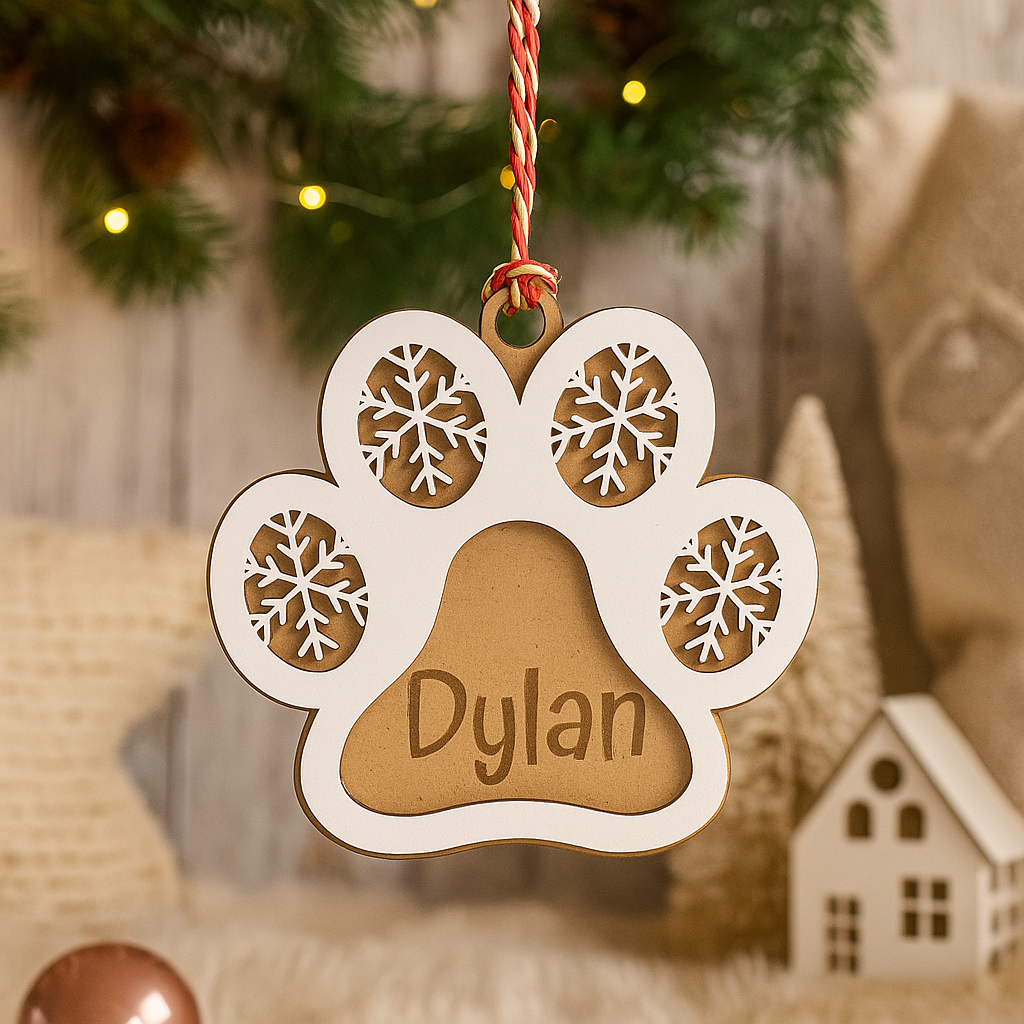 Adorno Navideño Personalizado Huella de Perro con Nombre