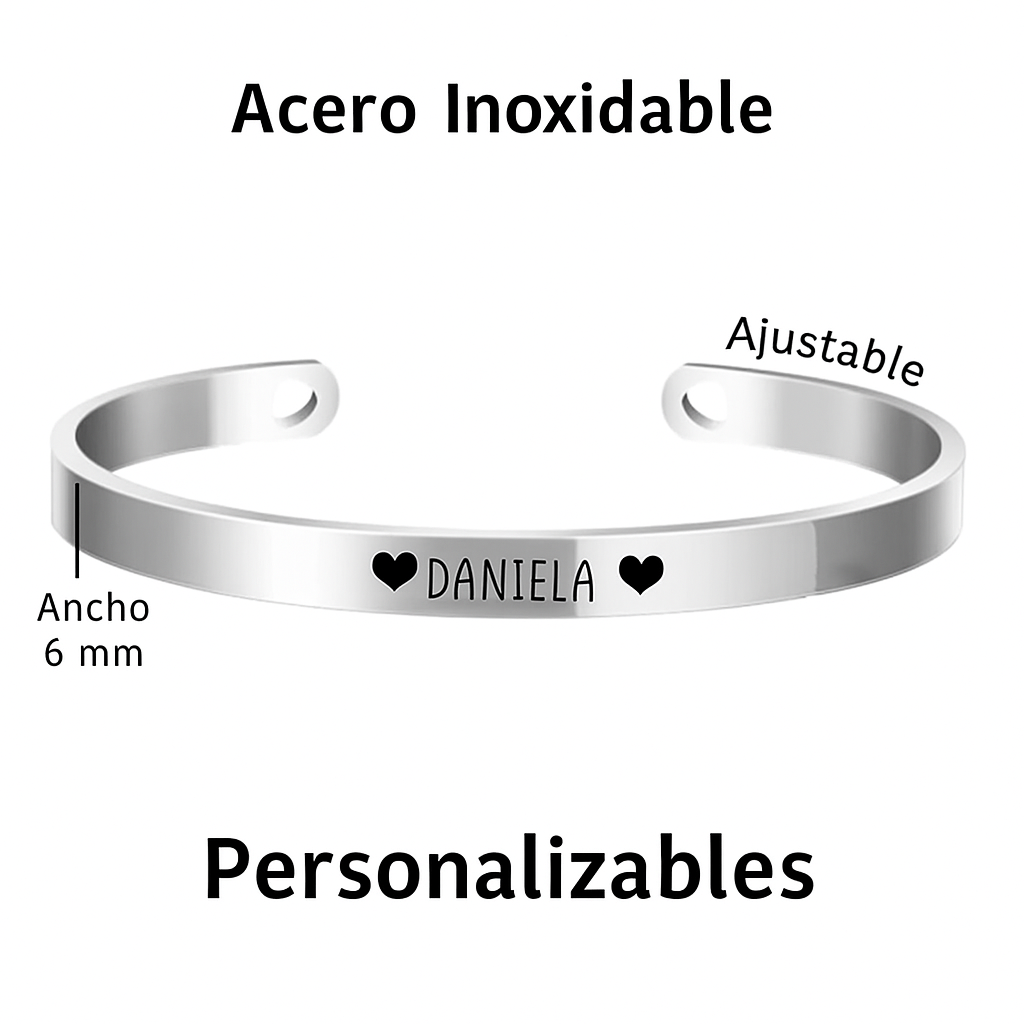 Pulsera Personalizada de Acero – Regalo para Mamá, Pareja o Amigos