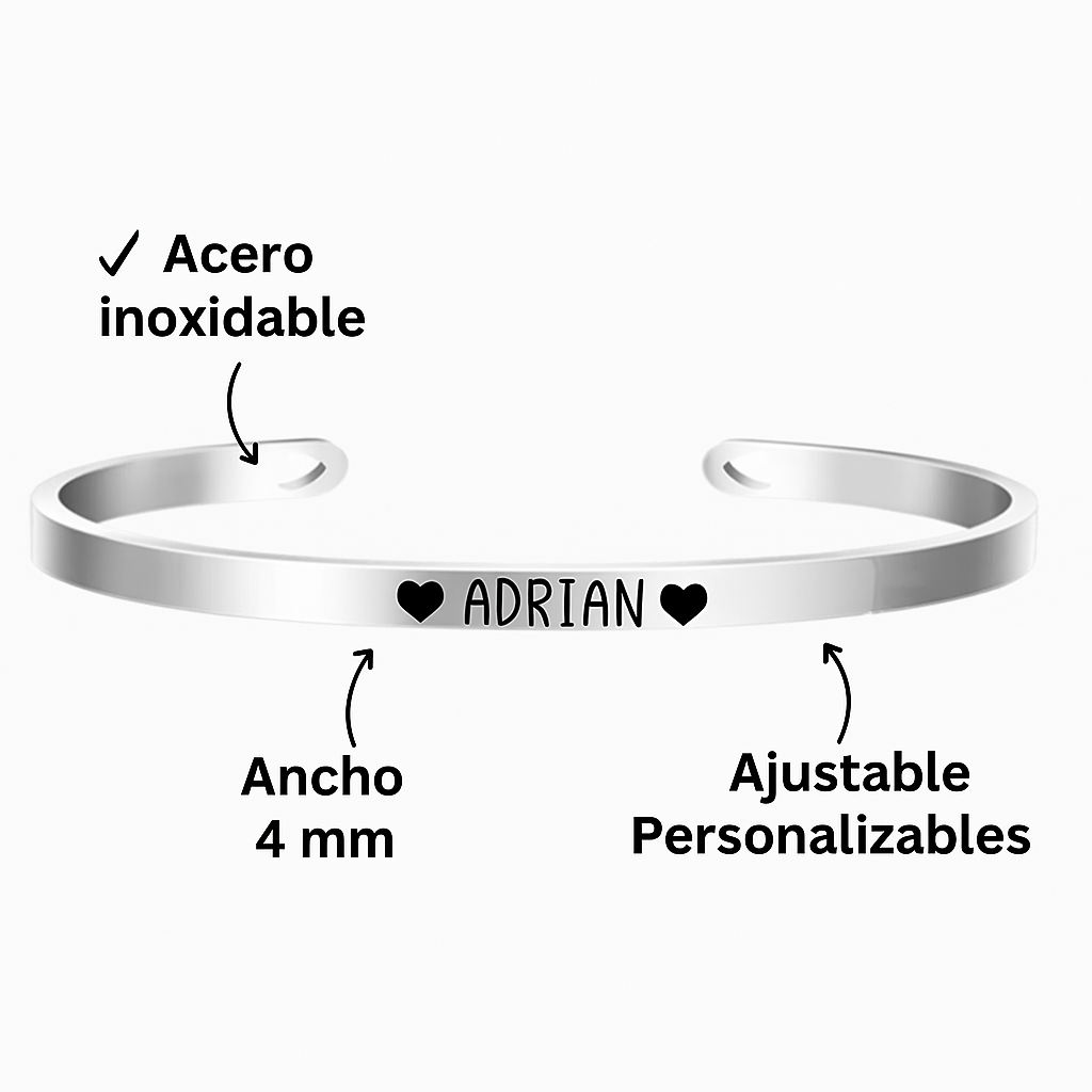 Pulsera Personalizada de Acero – Regalo para Mamá, Pareja o Amigos