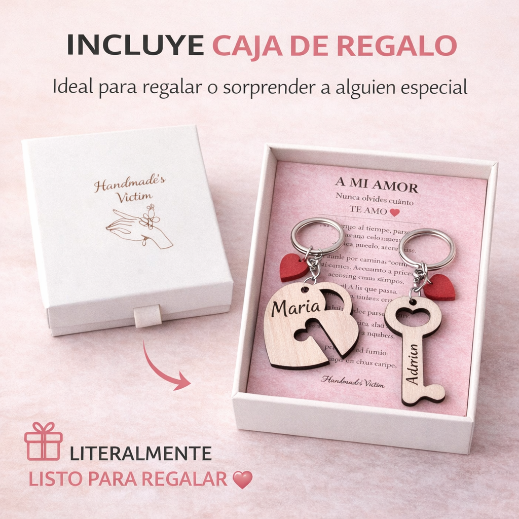 Llavero de Pareja Personalizado Corazón y Llave – “A mi amor” | Handmade’s Victim