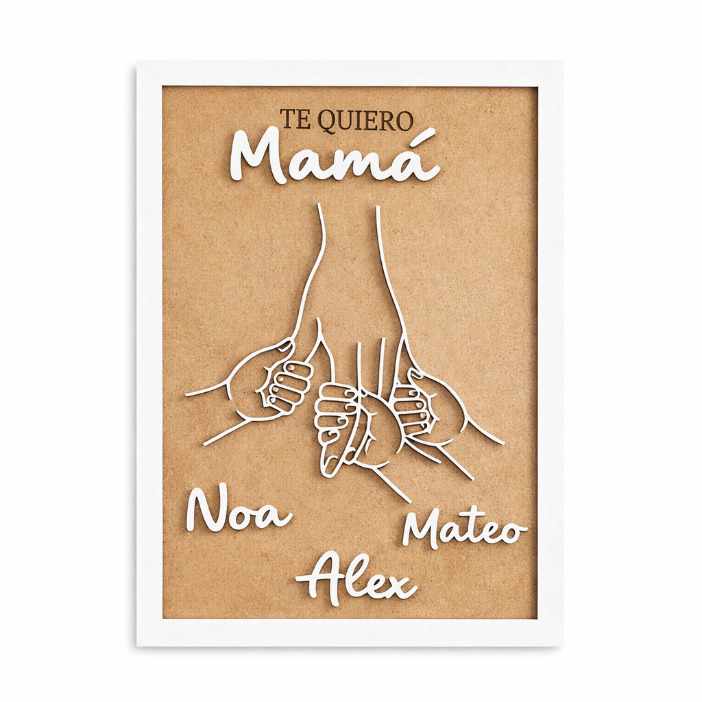 Cuadro personalizado para mamá con manos y nombres | Regalo Día de la Madre