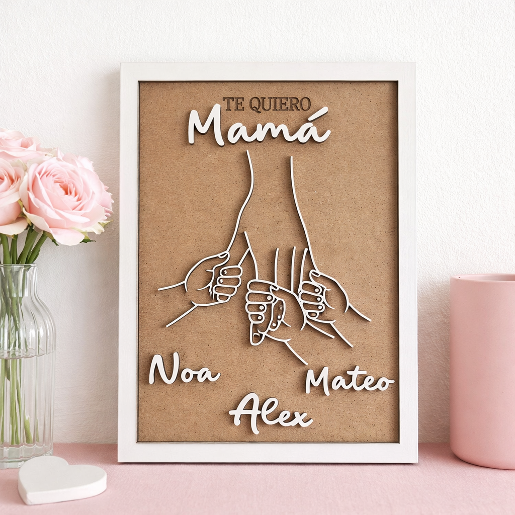 Cuadro personalizado para mamá con manos y nombres | Regalo Día de la Madre