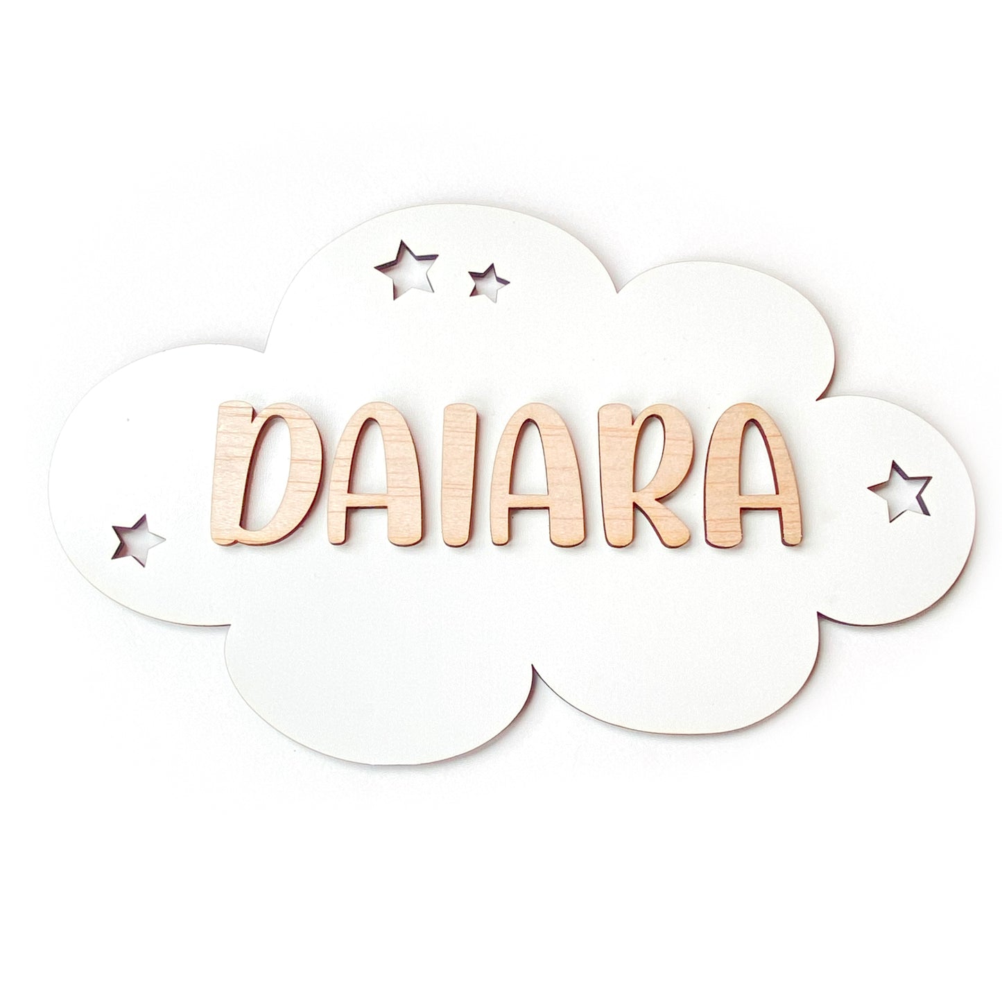 Handmade's Victim Placa decorativa infantil con forma de nube y nombre personalizado, para puerta, cuna o pared.