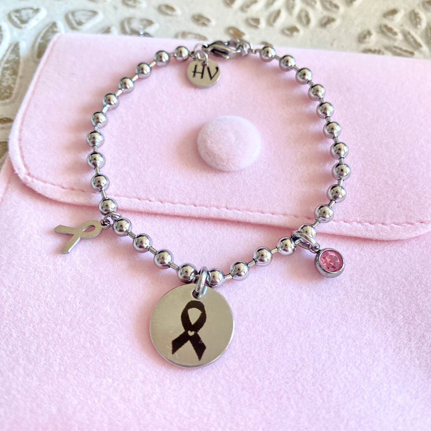 🌸 Pulsera Solidaria “Lazo Rosa” – Acero Inoxidable Personalizable