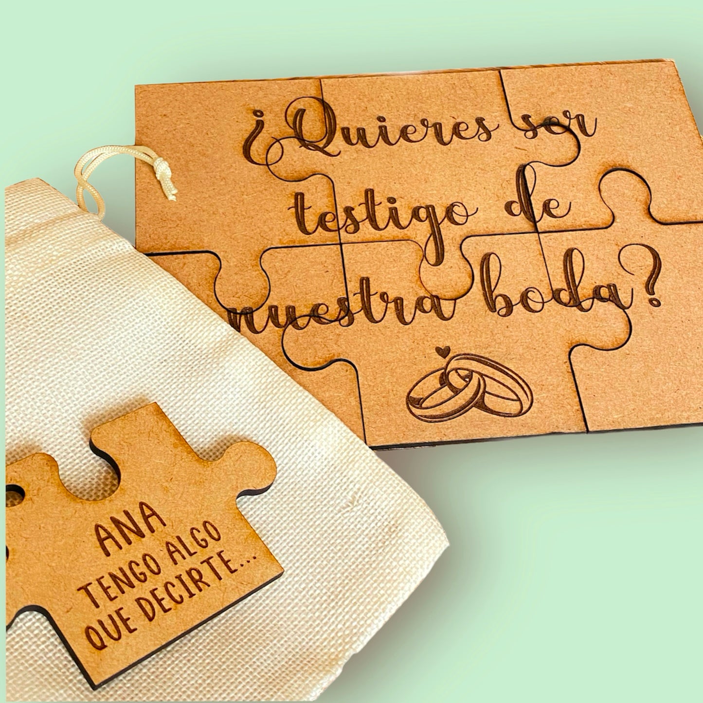 Rompecabezas de madera ¿Quieres ser mi testigo de boda? Puzzle regalo original y personalizado, anuncio de boda inusual, viene en una bolsa de rafia de regalo