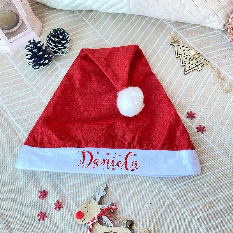 Gorros Papá Noel personalizado adulto con nombre en vinilo rojo.