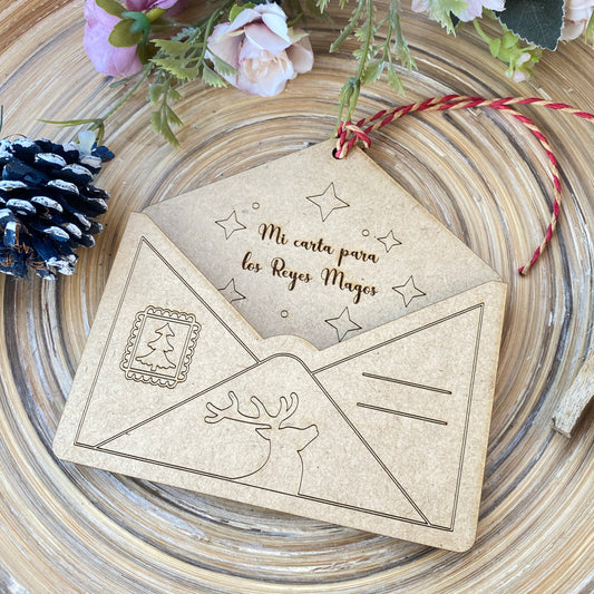 Carta de Madera Personalizada para Reyes Magos y Papá Noel - Handmade’s Victim | 12,5 x 12,5 cm - Opciones en Madera Natural o Blanca