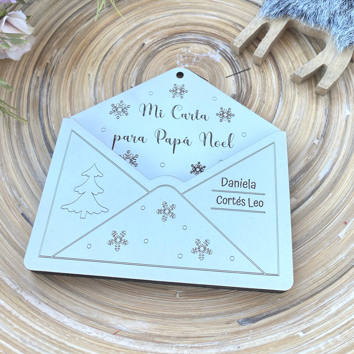 Carta de Madera Personalizada para Reyes Magos y Papá Noel - Handmade’s Victim | 12,5 x 12,5 cm - Opciones en Madera Natural o Blanca