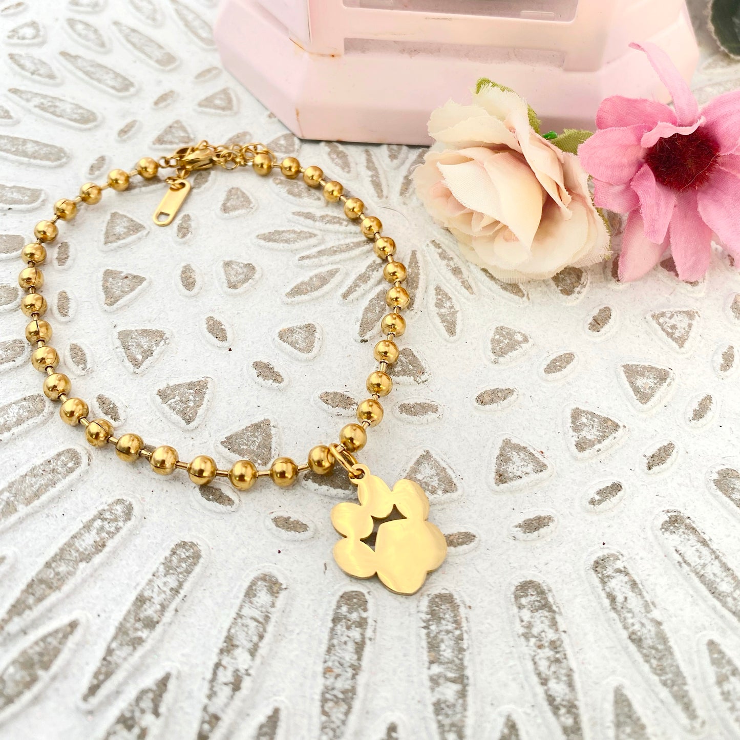 PULSERA DE ACERO INOXIDABLE CON HUELLA DE MASCOTA PERSONALIZADA DE BOLAS DE ACERO