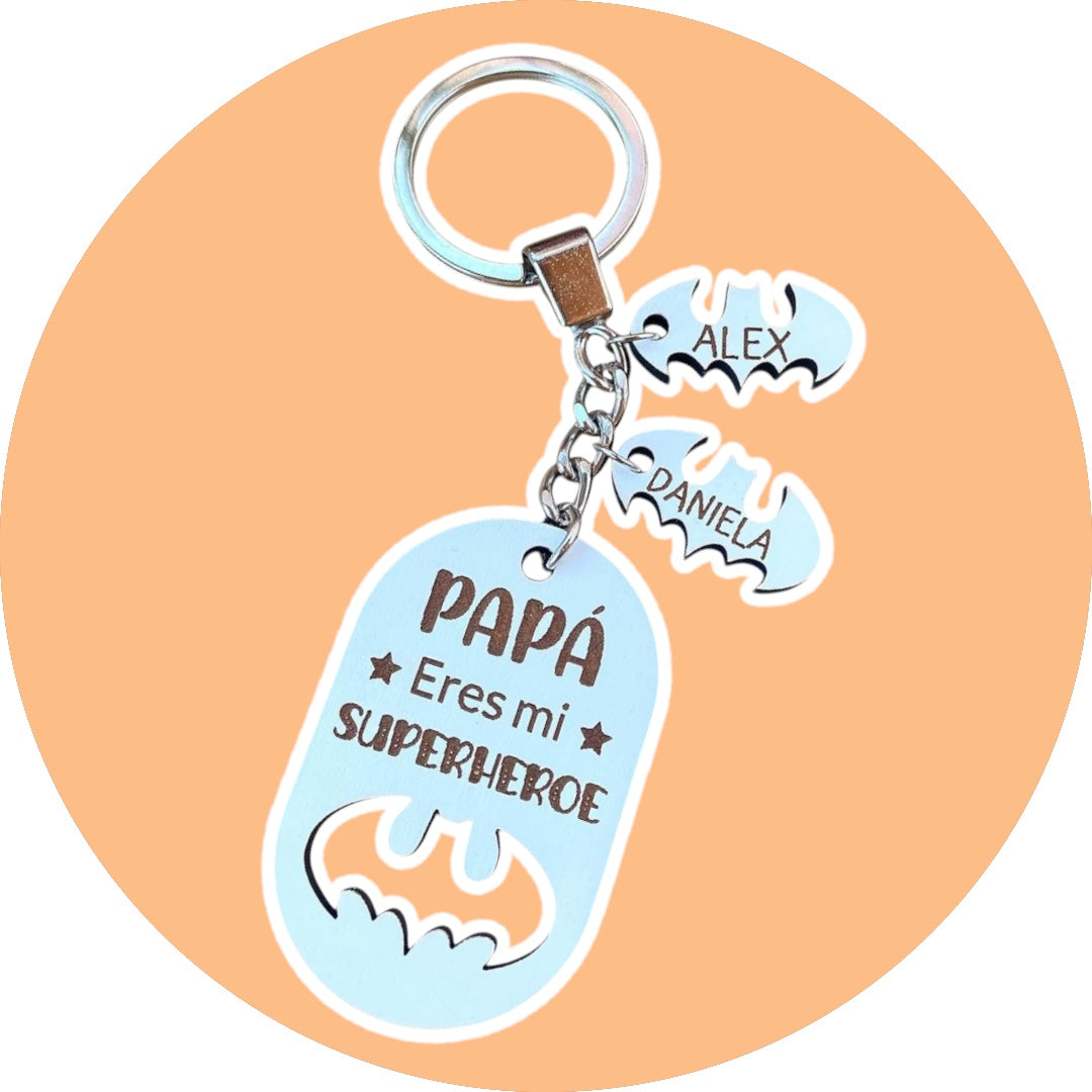 LLAVERO PERSONALIZADO PAPÁ ERES MI SÚPER HÉROE MADERA.
