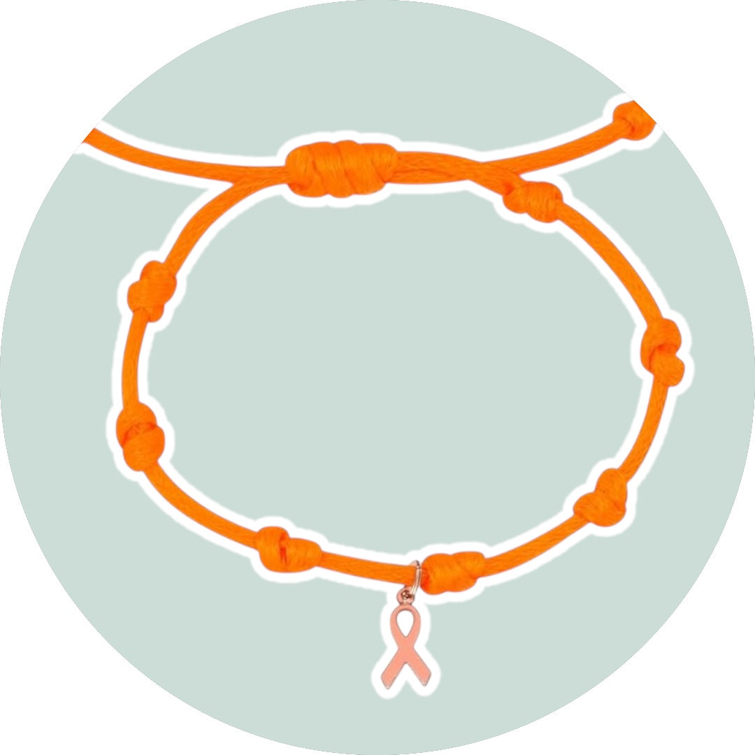 Pulsera Solidaria contra el Cáncer de Leucemia – Cordón Naranja y Lazo de Plata de Ley