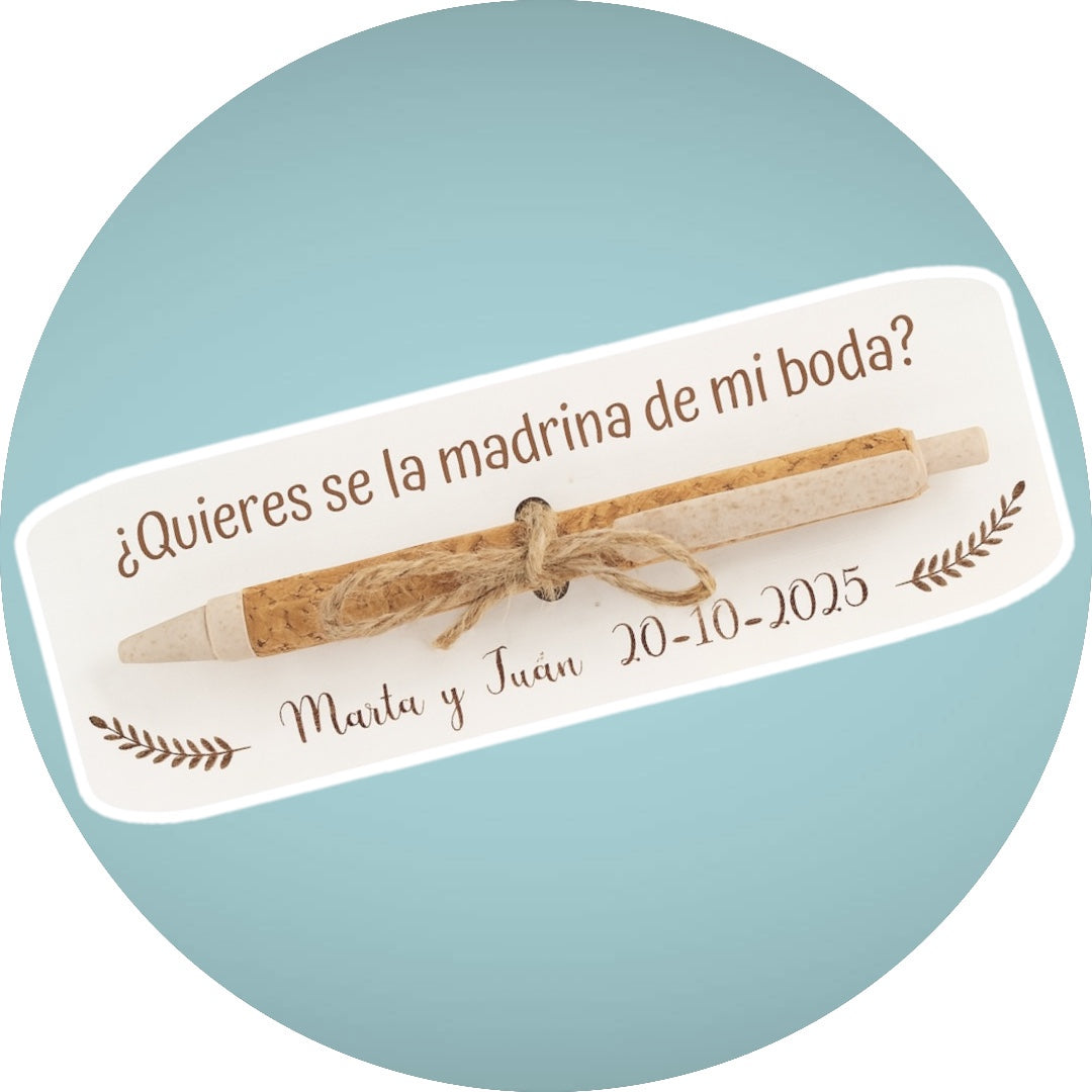 Bolígrafo ecológico con tarjeta de madera personalizable – Detalle emotivo y sostenible para tu boda